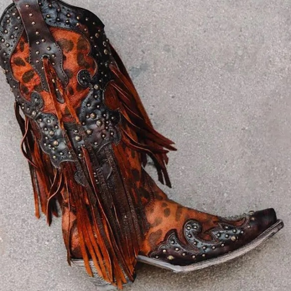 Corral leopard print boots with fringe